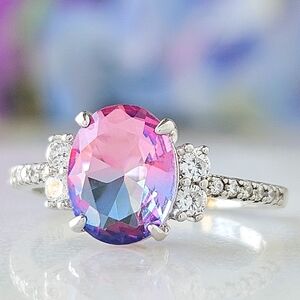 Pink Purple tourmarine Oval Cut Ring, solid 925 Sterling Silver Charmed Aroma